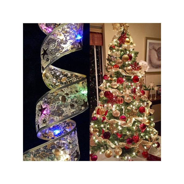 5m juletræsbånd LED julesløjfe fe lanterne juletræsdekoration (1 stk, sølv, farvede lys)