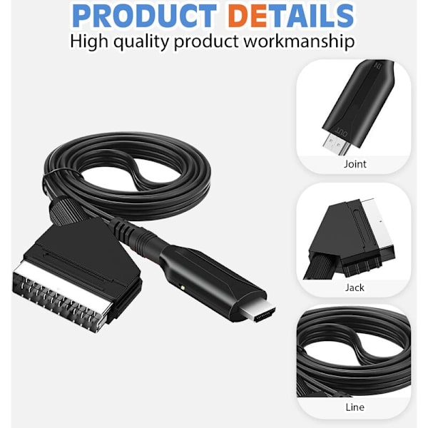 SCART-HDMI-kaapeli - SCART-HDMI-sovitin - Kaikki yhdessä SCART-HDMI 1080p/720p ääni- ja videomuunnin