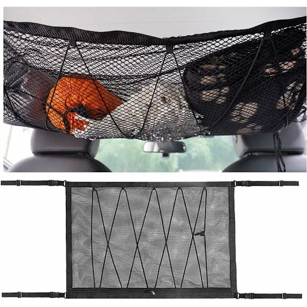 Universell biltaklucka bagagenät med dragkedja taklastnät arrangör bagagehållare för resor 80x55cm