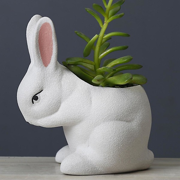 Cartoon Kanin Bunny Keramik Succulent Planter Djurformad Kaktus Blomkruka Hållare Trädgårdsförvaring Heminredning (Vit)