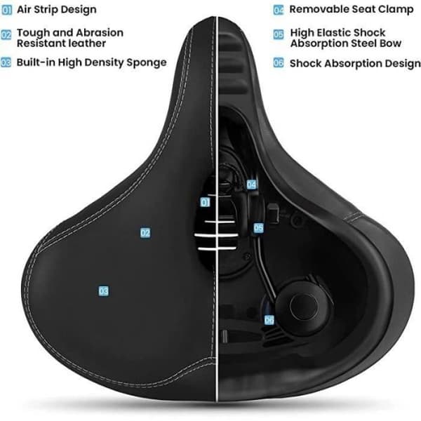 Cykel-sadel - Ekstra stor - Memoryskum - Ergonomisk komfort - Sort.