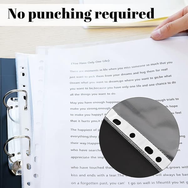 100 st A4 transparent papper, A4 perforerad påse transparent, plast A4 perforerad påse