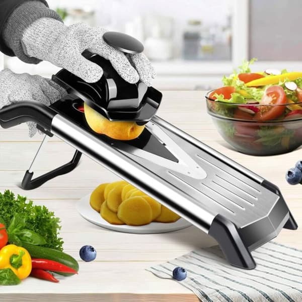 Pro rustfrit stål mandolin køkken V-blad, multifunktionel snitter/julienne med variabel tykkelse.