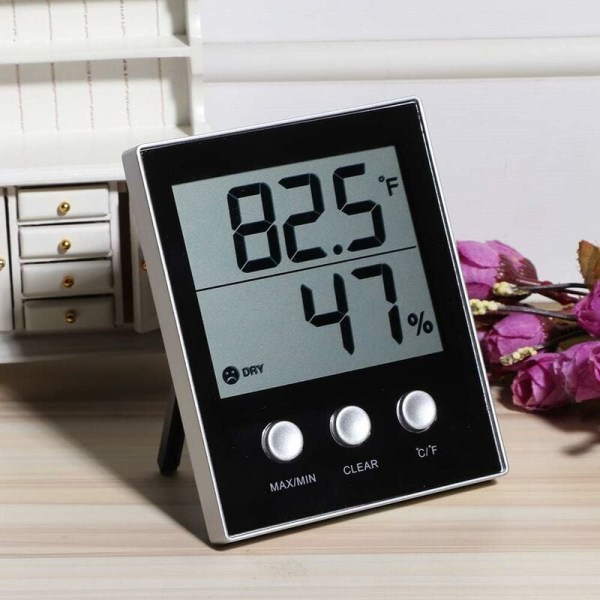Temperatur fuktmätare, elektronisk LCD-skärm inomhusfuktighetsmätare, för hemväxthus