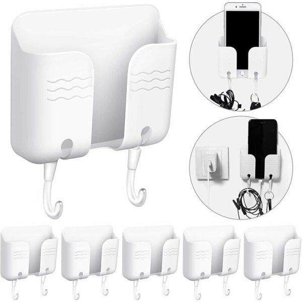 Cell Phone Wall Mount Storage Manager Self-Adhesive Cell Phone Holder and Holder Multifunctional Remote Control Wall Mount 6-Pack (White)