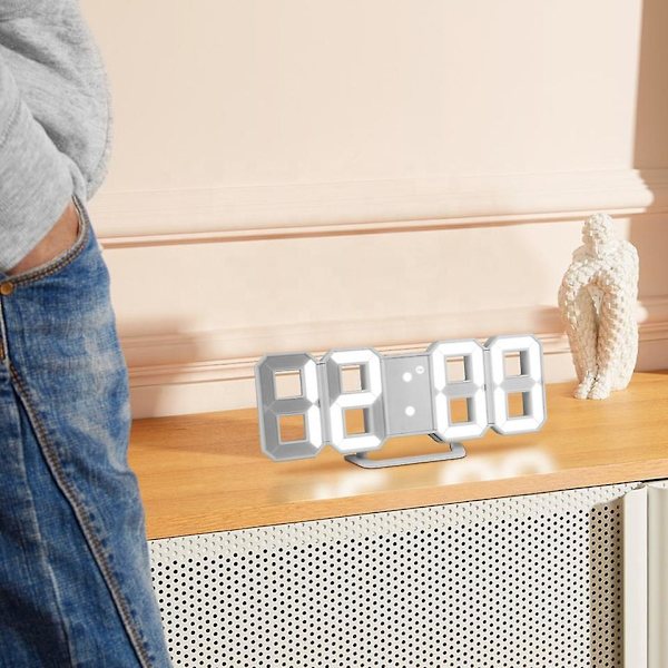 3d ledklocka skrivbordsväckarklocka Väggklocka med fjärrkontroll, led elektroniska klockor, temperatur, nattljus automatisk/anpassad ljusstyrka