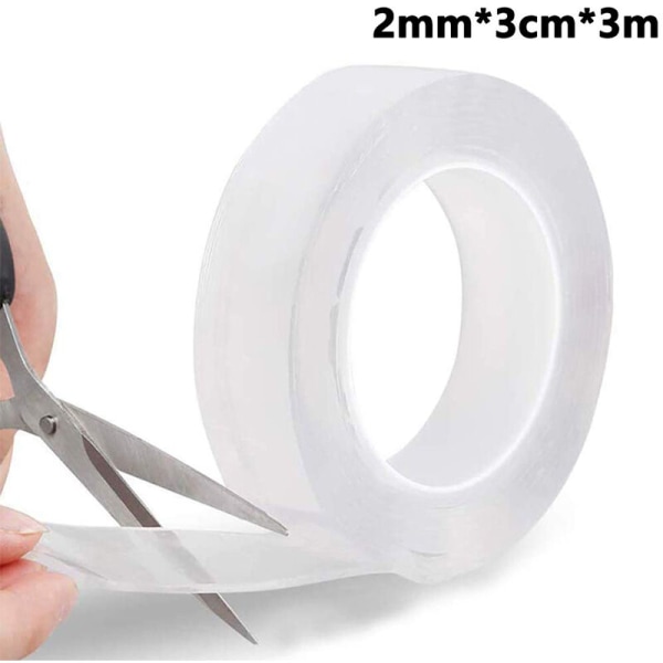 Tvåtbart spårlöst tejp, nanoteknik dubbelsidig tejp, transparent, återanvändbar tejp tjocklek 2MM bredd 3CM längd 3M
