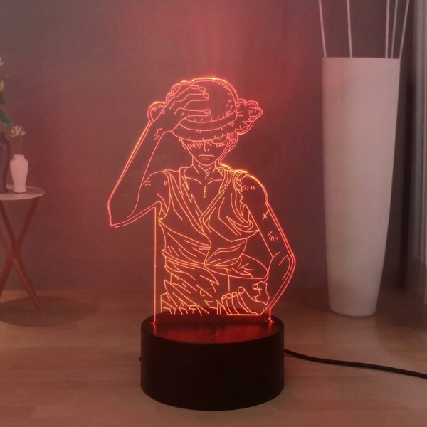 Japansk Anime 3D-lampa, Mangafigur Luffy Fjärrkontroll LED-bordslampa 16 färger Dekoration, USB sänglampa Barnrum, Födelsedagspresent för pojkar