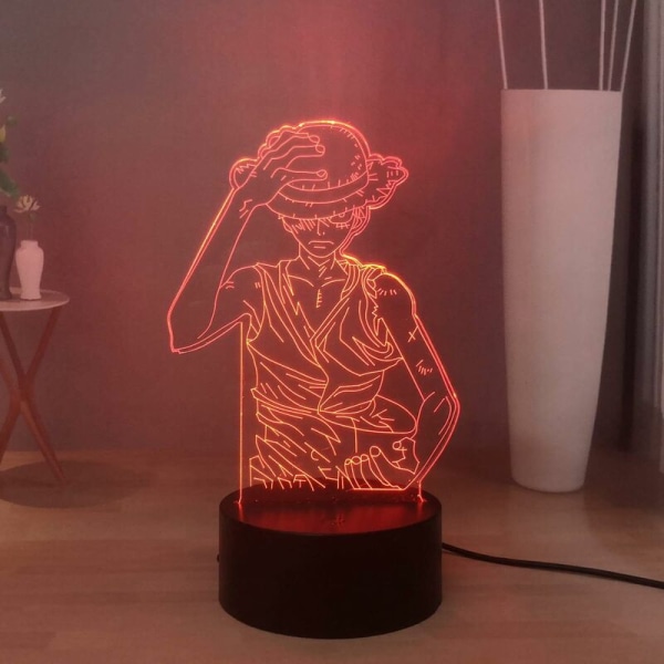 Japansk anime 3D lampe, manga figur Luffy fjernbetjening LED bordlampe 16 farver dekoration, USB sengelampe børneværelse, fødselsdagsgave til drenge