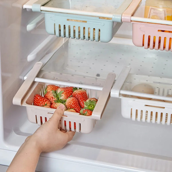 Set med 4 Kylskåp Organizer Kökslåda Utdragbar matkorglåda Frukt Färsk förvaringslåda