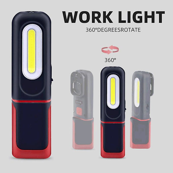 2 st återuppladdningsbara LED-arbetslampor, 2 i 1 inspektionslampa med 360 graders rotation och 5W LED-ficklampa med magnetfot