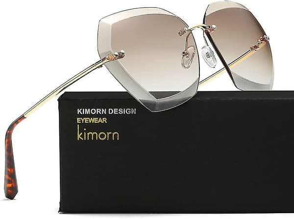 Solglasögon för kvinnor Oversized Rimless Diamond Cutting Lens Klassiska glasögon Ae0534