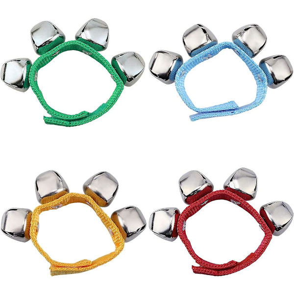 4-pack babydansarmband i nylon med flerfärgade skallror - set med 2