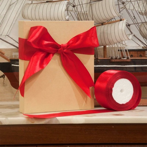 Rødt satinbånd, 50 mm x 22 m bredt rødt bånd til gaveindpakningsceremoni Bryllupsjuleudsmykning