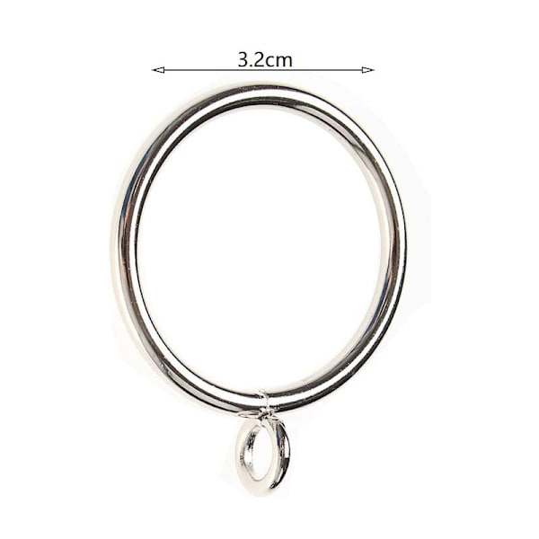 Set med 20 gardinringar, upphängningsringar för gardiner och stänger, 32 mm innerdiameter, silver