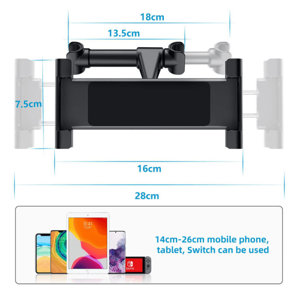 Universal Bilhuvudstödshållare, 360 Graders Rotation, för Alla 4,7-12,9 Tums Tablets, 9,7-10,5 Tums Pad Pro, iPad Air Mini