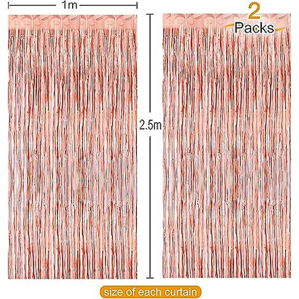 2 st roséguld foliegardiner 1x2,5m laserglitter fransgardin streamer bakgrundsdekorationer
