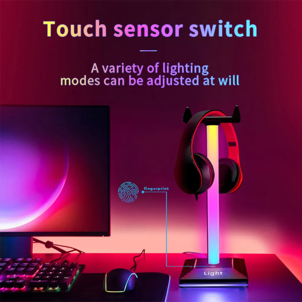 RGB hörlursstativ Lampa Touch Sensor Switch Färgrik belysning Gaming Desktop Atmosphere Lamp