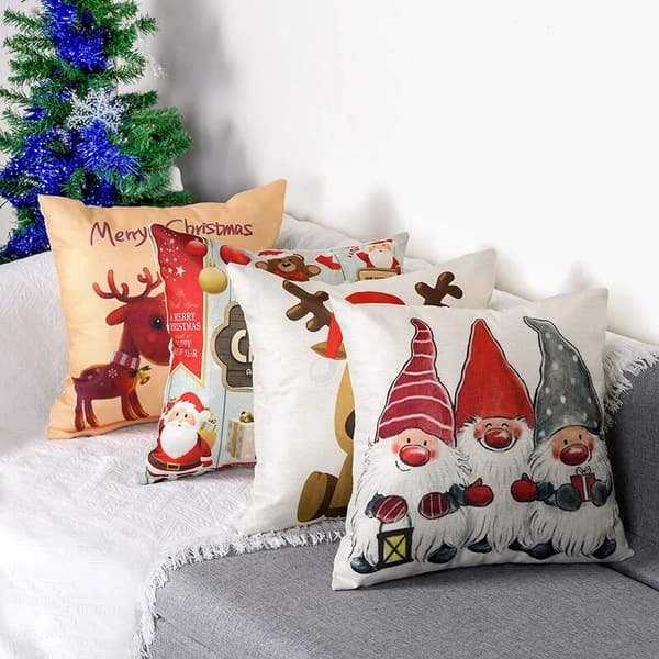 4-pack kuddfodral God Jul dekorativa kuddfodral vintertomtar älg tomte Du kuddfodral 45 x 45 cm