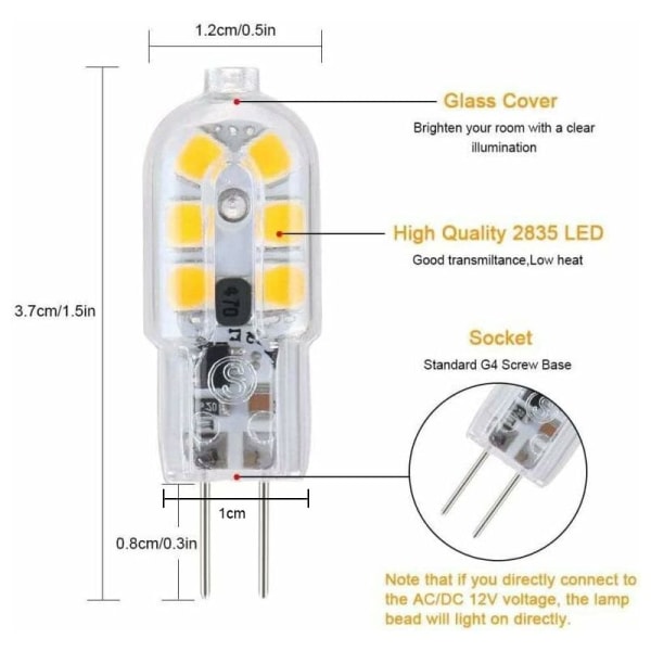 G4 LED-pære, 5-pak 20W ækvivalente halogenpærer, Økonomi 2W G4 LED emhætte-pære, AC/DC 12V, 200lm, 3000K [Energiklasse F]