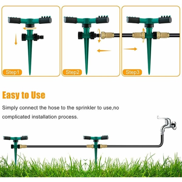 Grön cirkulär sprinkler gräsmatta sprinkler, trädgårdsspruta enhetlig bevattning roterande sprinkler ?? 360° spruta 3 armar gräsmatta bevattning bevattningssystem