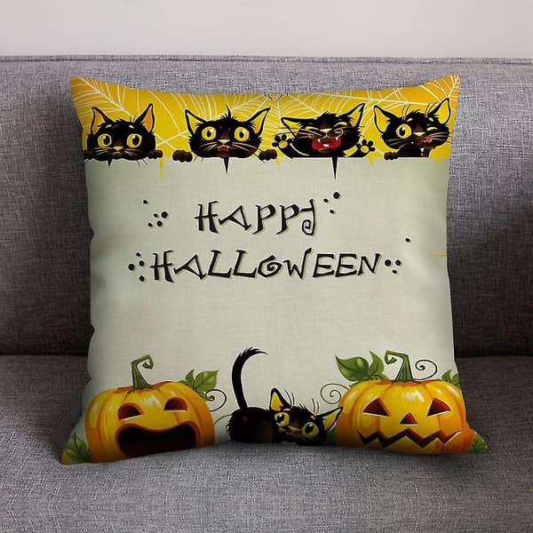 Halloween Pumpa Bomullslinne Kuddfodral Dekoration för Soffa Hem