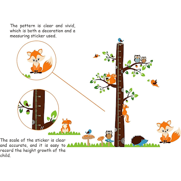 4 Arkkia/setti Piirretty Korkeuden Kasvukartta Seinätarra Kettu Pöllö Eläimet Itsekiinnittyvä Piirretty Korkeuden Seinätarra Leikkinurmaan Lastenhuoneeseen Makuuhuoneeseen Olohuoneeseen