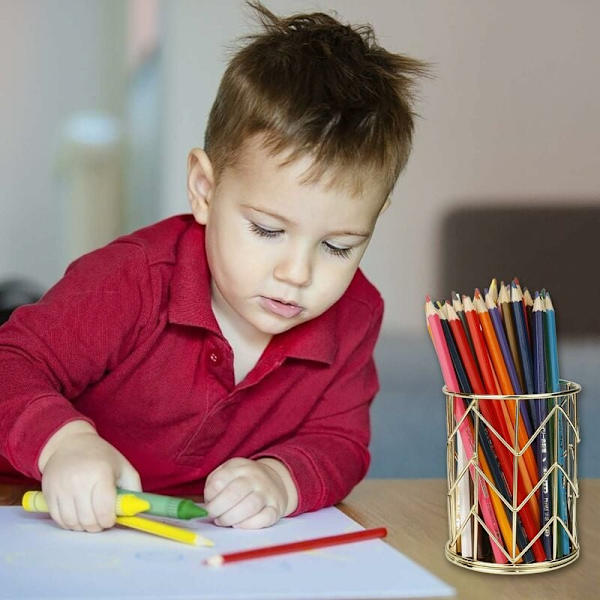 Metallinen kynäteline, monitoiminen kynäteline, ontto kynäteline, paperitavaroiden säilytysastia kotiin, kouluun, toimistoon, 2 kpl (kultainen)