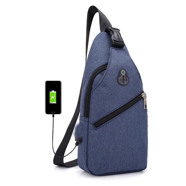 Sling Ryggsäck, Multipurpose Crossbody axelväska Resevandring Dagsäck USB Interface Laddning Ryggsäckblå