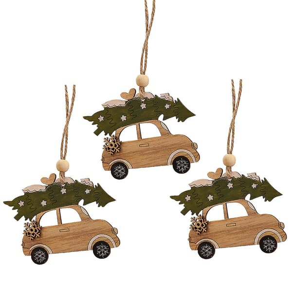 3-pack Trähängande Julgranstuga Älg Bil Dekoration Julfest Heminredning