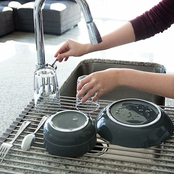 Sammenfoldelig bestikafløbsstativ over vasken bestikafløbsstativ til køkkenvask grå 47x36 cm