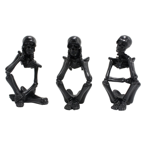 3 st svart tänkare skelettfigur sittande skalle hartsstaty skulptur hemmakontor skrivbordsdekoration prydnad halloween födelsedagspresent