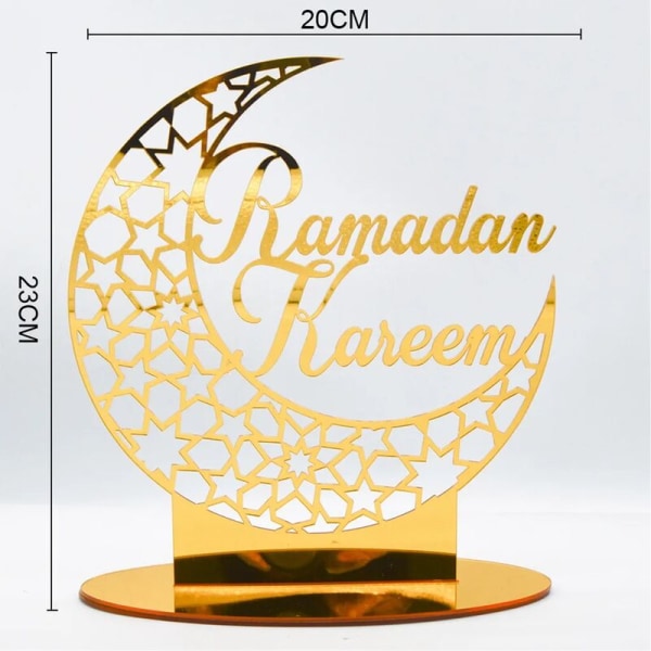 EID Mubarak replika, guld akryl bordsdekoration Ramadan med LED-ljus, muslimsk dekoration, Ramadan dekoration
