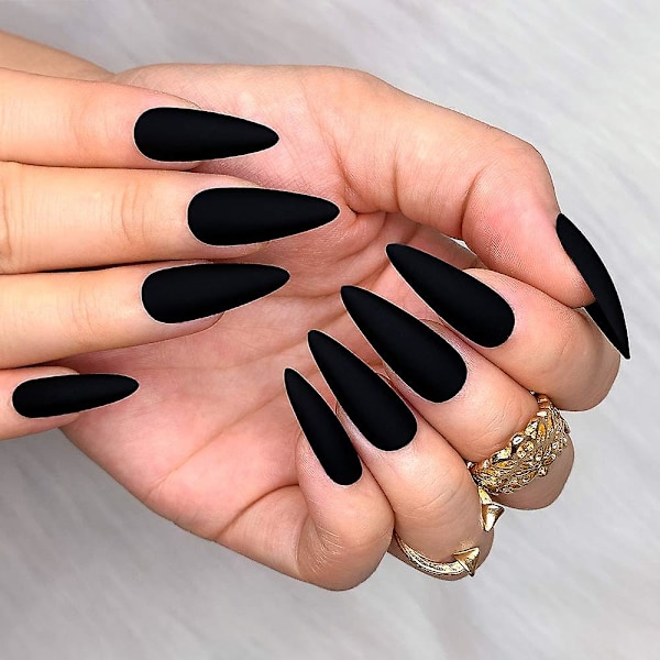 Morily 24 stk. Falske Negle Matte Ren Farve Medium Lange Stiletto Mandel Tryk På Negle Falske Spidser Kunstige Finger Manicure Til Kvinder Og Piger (sort)