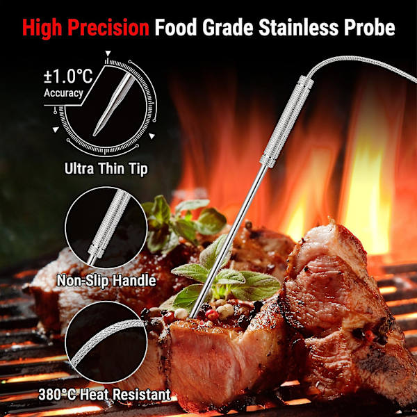 Thermopro Tp17h 4 Prober 4 Färger Bakgrundsbelysning Stor Lcd-skärm Digital Kök Matlagning Rökning Ugn Kött Grill Termometer-k