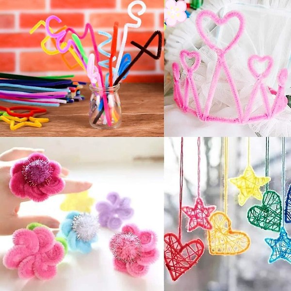 Piberensere 100 stk 10 Farver Chenille Stænger Til DIY Håndværk Dekorationer Kreative Skoleprojekter (6 Mm X 12 Tommer, Assorterede Lyse Farver)
