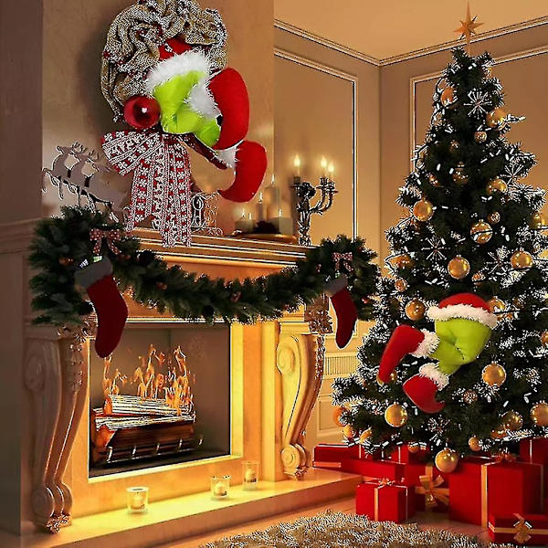 Grinch-krans, julgirlang, som Grinchen julgransdekorationer i säckväv