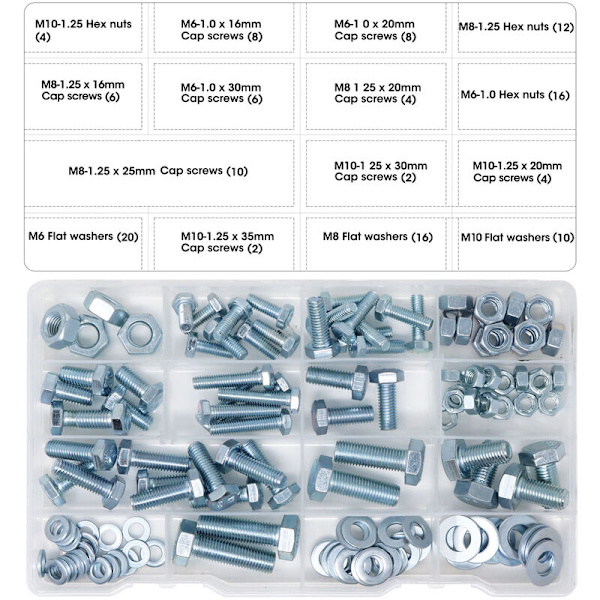 Utmärkt M6 m8 m8 m10 sexkantsbultar och brickset 128st