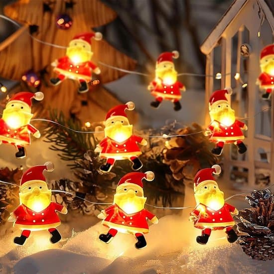 Julelys med julemandsfigur - 3 meter - batteridrevet hvid XXS