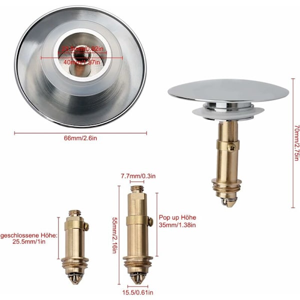 Fjäderbelastad klick-klack-kökshandfat Triomphe badrumshandfat badavlopp krompläterad massiv mässing 40mm 66mm