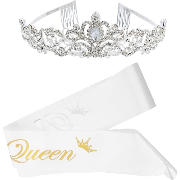 2 st Prom Queen Bälte och Tiara Set Rhinestone Crystal Tiara Crown