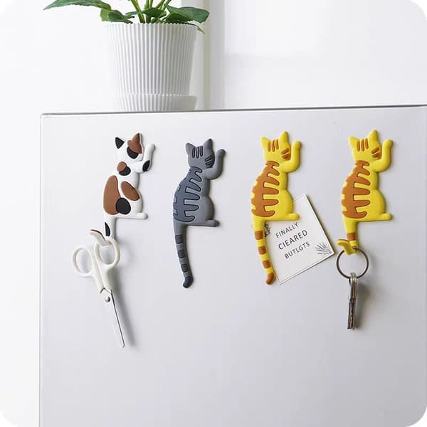 Magnetisk kylskåpskrok med kattsvans, 4 multifunktionella förvaringskrokar