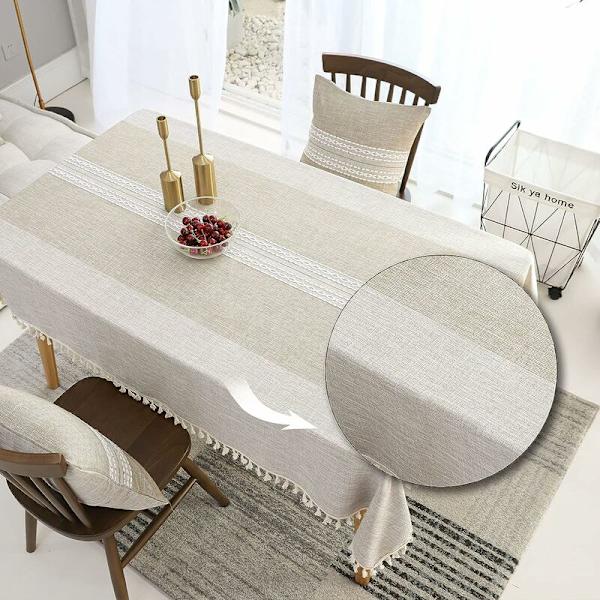 Rektangulær Dug af Bomuld og Linned, Krølfri, Vaskbar, Genanvendelig Dug til Køkken og Spisestue Dekoration Khaki (140x240cm)
