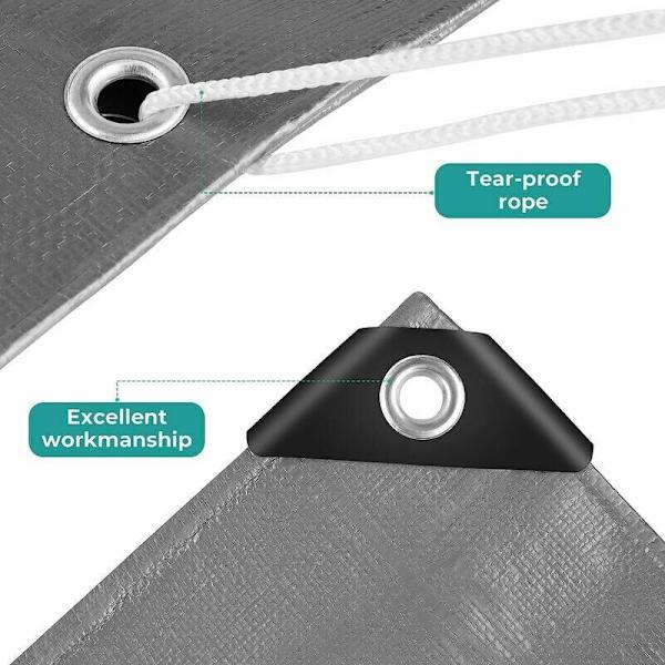 Skyddsplane 2x2m PE-Plane grå med sen vattentät och väderbeständig presenning för trädgårdsmöbler, trä, swimmingpool