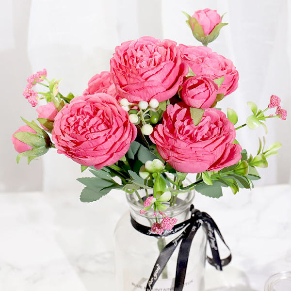 Små Pionbuketter, Bröllopsblommor, Brudbuketter, Fotorekvisita, Hemsimuleringsblommor (Ljusrosa)