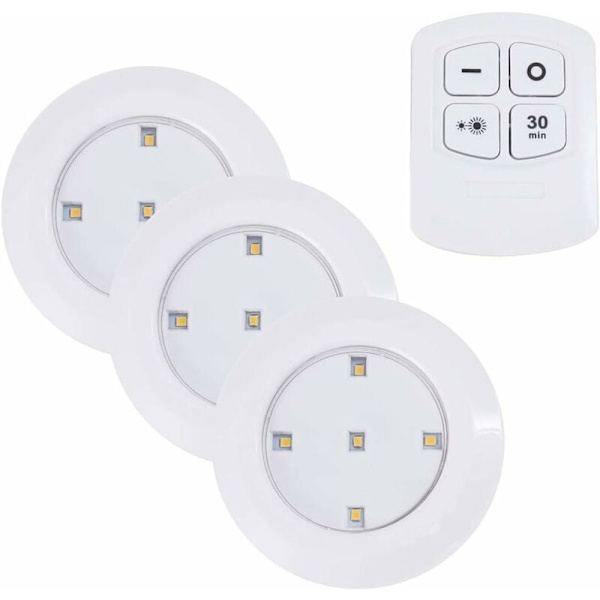 TTIO 3st Trådlös LED-bricka Light Fjärrkontroll Under skåpet Dimbara lampor för köksgarderob sovrum (vitt ljus utan batteri)