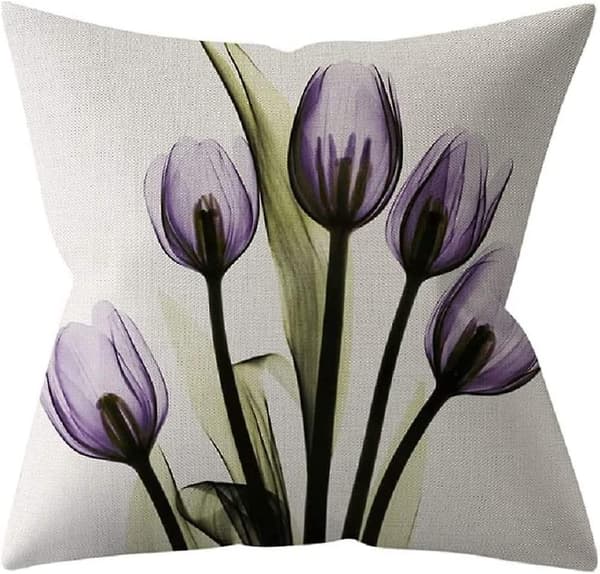 Set med 4 vårblommiga linnemönstrade soffkuddar för kontorsinredning 45 x 45 cm