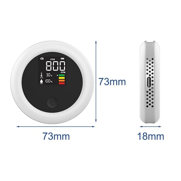 3 i 1 Mini CO2-detektor Koldioxiddetektor Luftkvalitetsmonitor Meteroa Yo（Svart）