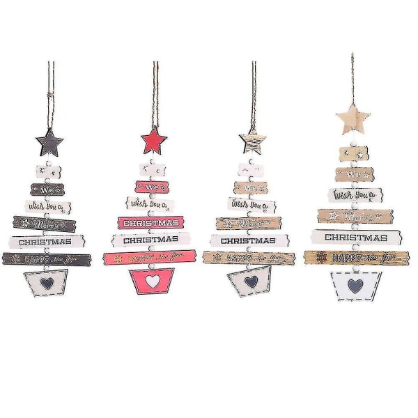 4 stycken hängande julgransprydnader, julgranshängen trä, kreativ juldekor i trä
