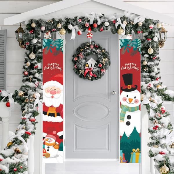 1 par julebannere, polyester og plast, Glædelig jul, til dør, veranda, have, væg, indendørs og udendørs.